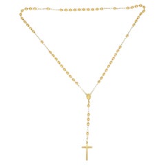 14k Gold Rosary Cross Necklace Beaded Chain