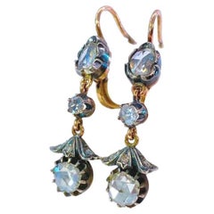 Rose Cut Diamond Dangling Gold Earrings