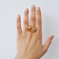 14K Gold Rotating Citrine Baguette Diamond Statement Roulette Cocktail Ring