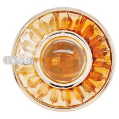 14K Gold Rotating Citrine Baguette Diamond Statement Roulette Cocktail Ring