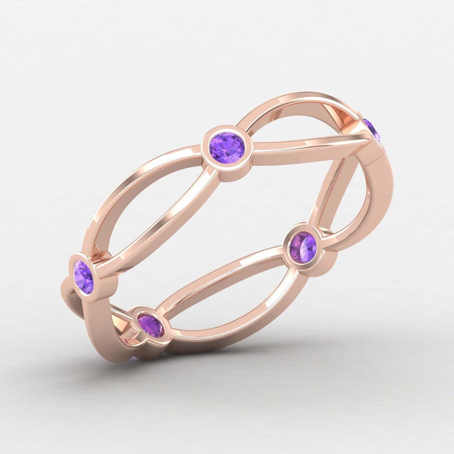 Modern 14k Gold Round Amethyst Ring / February Birthstone Ring / Ring for Her For Sale