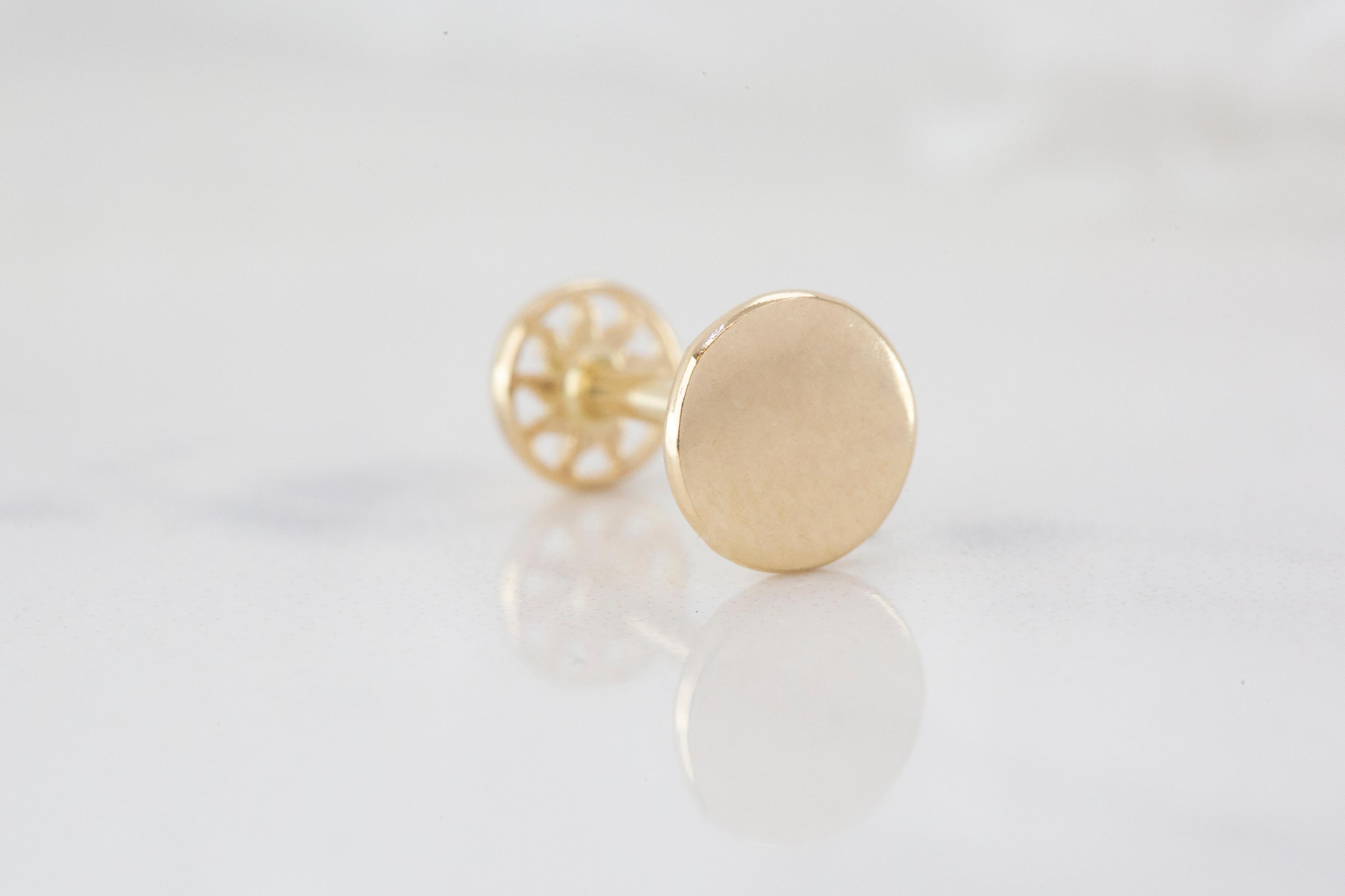 Modern 14K Gold Round and Circle Piercing, Gold Stud Earring For Sale
