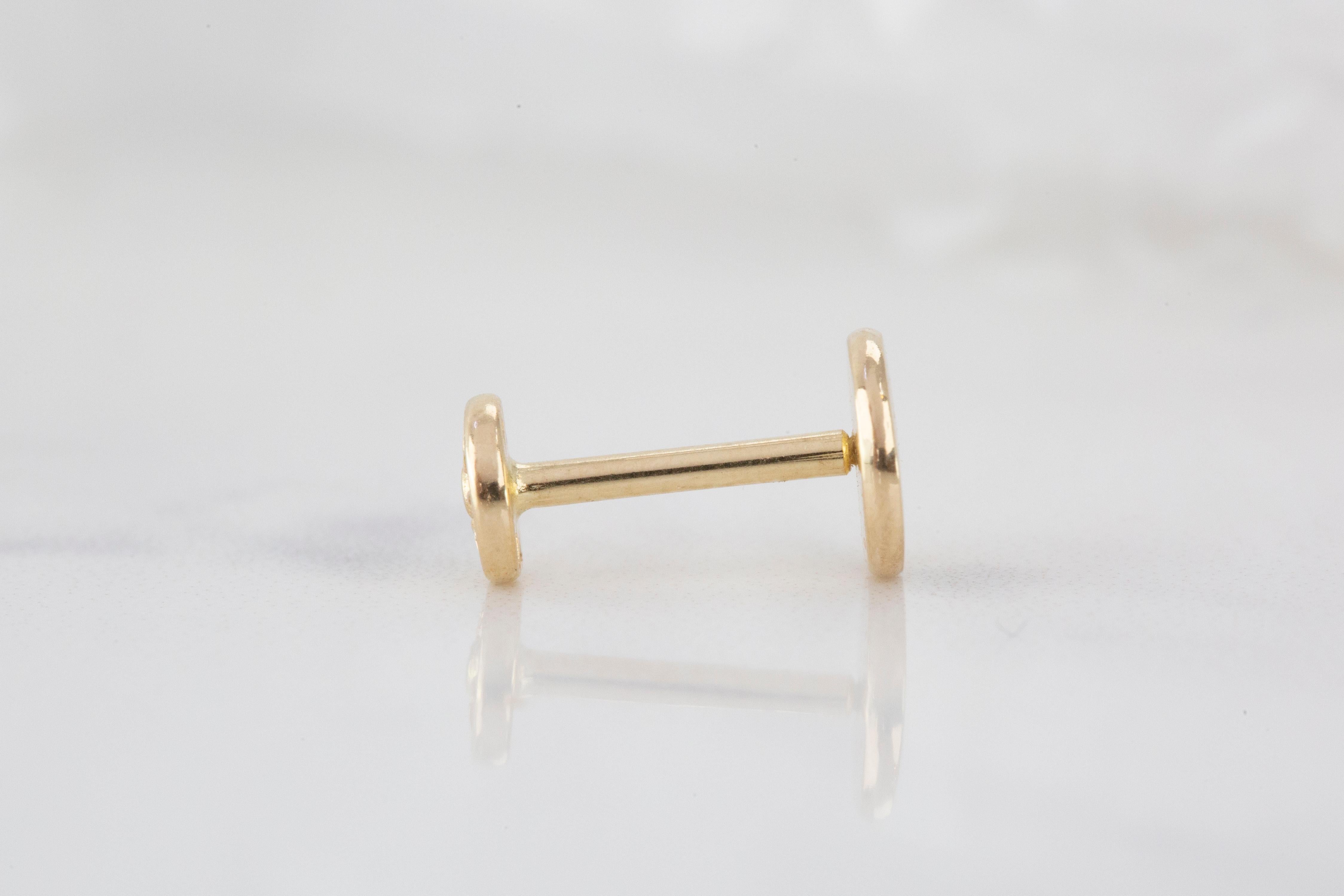 14K Gold Round and Circle Piercing, Gold Stud Earring In New Condition For Sale In ISTANBUL, TR