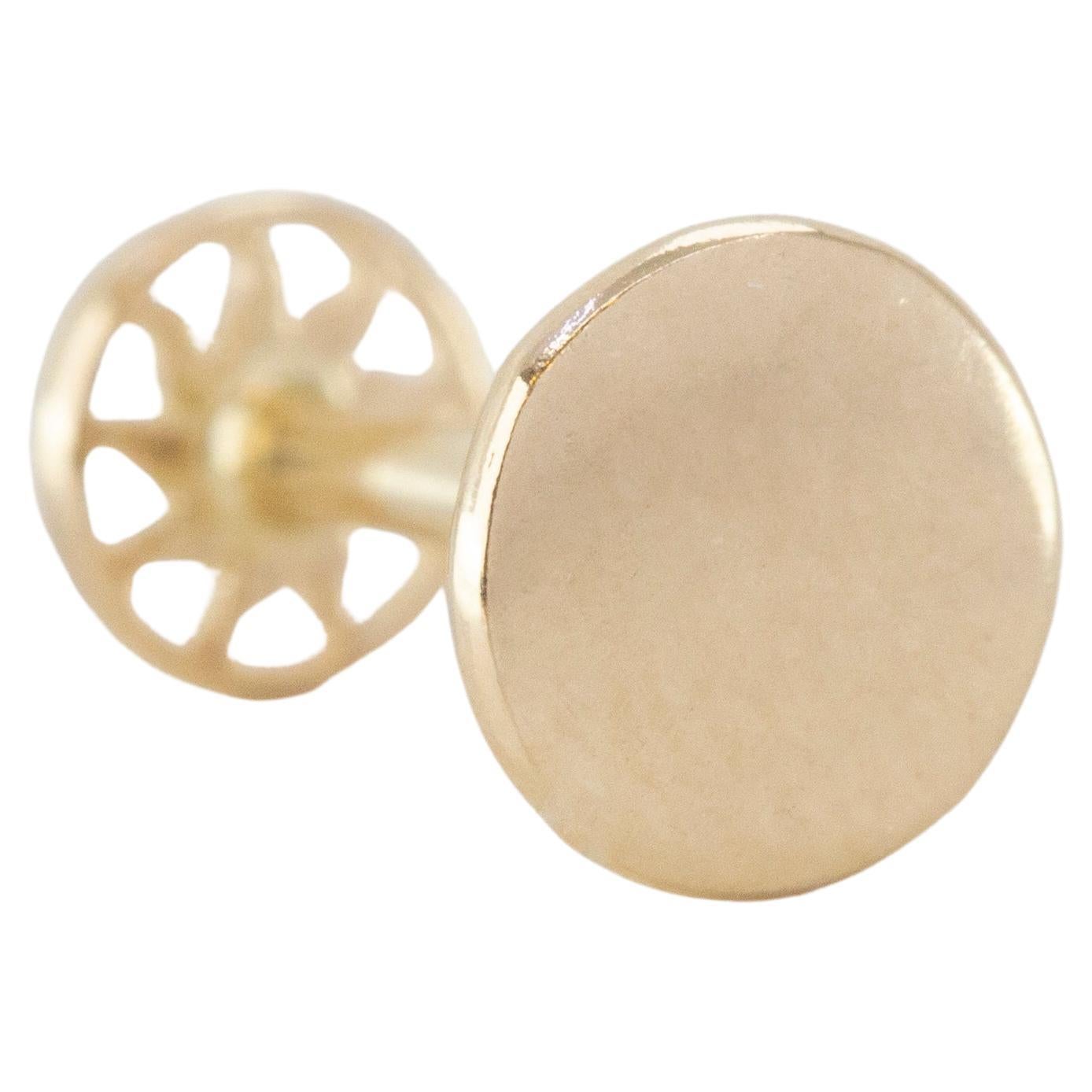14K Gold Round and Circle Piercing, Gold Stud Earring For Sale