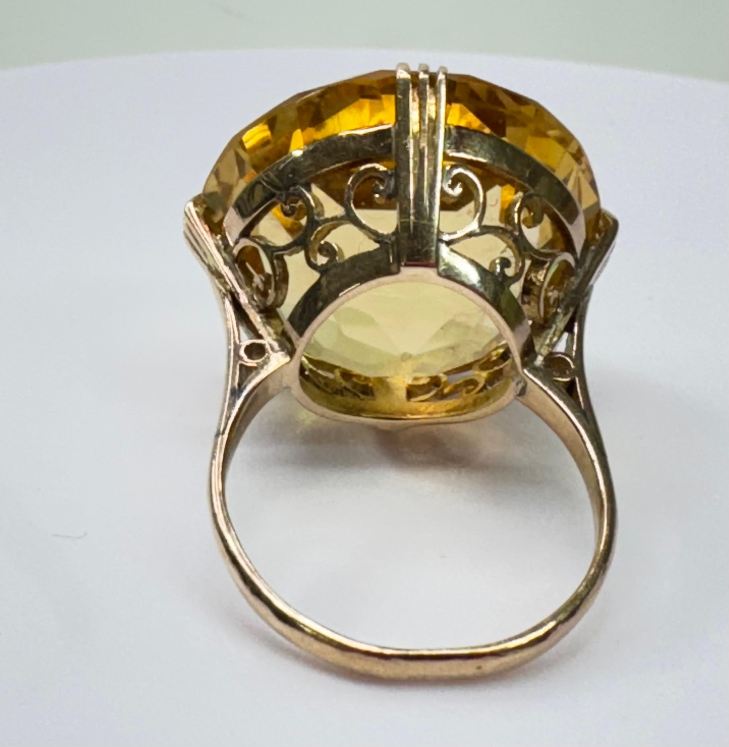 Bague en or 14k avec citrine ronde à facettes Unisexe en vente