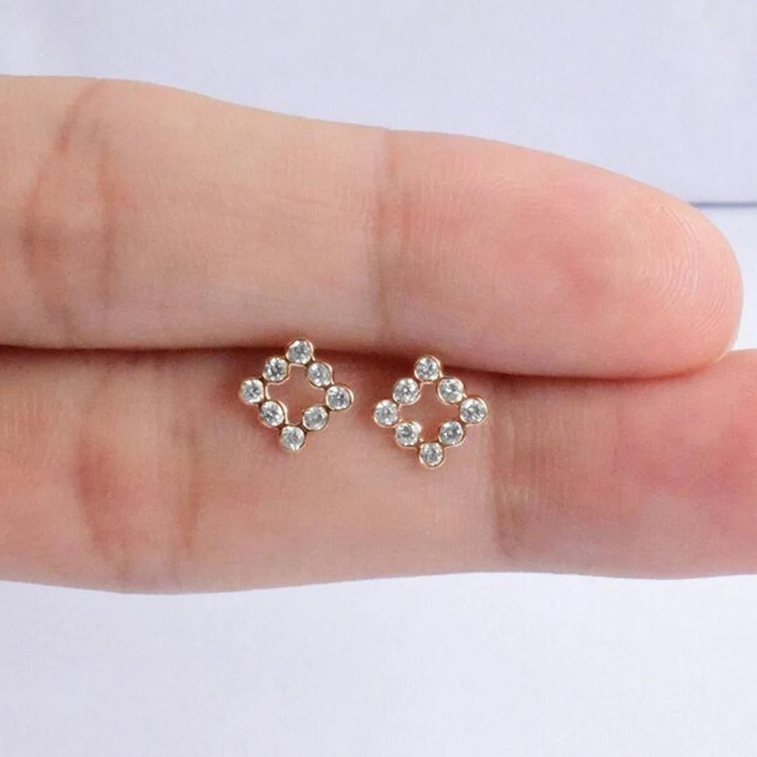 14k Gold Round Cut Diamond Square Stud Earrings Diamond Bezel Set Studs Earrings For Sale 2
