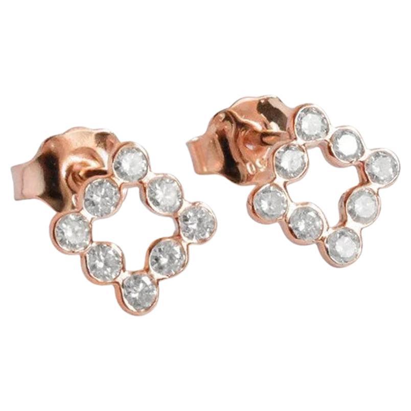 14k Gold Round Cut Diamond Square Stud Earrings Diamond Bezel Set Studs Earrings