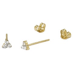 14k Gold Round Cut Diamond Trio Tiny Stud Earrings Tiny Cluster Stud Earrings
