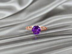 Or 14k  Bague de fianailles en pierre ronde 8x8 mm Bague de fianailles en pierre ronde