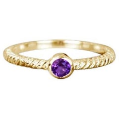 14k Gold Round Gemstone Ring Birthstone Ring Stackable Ring