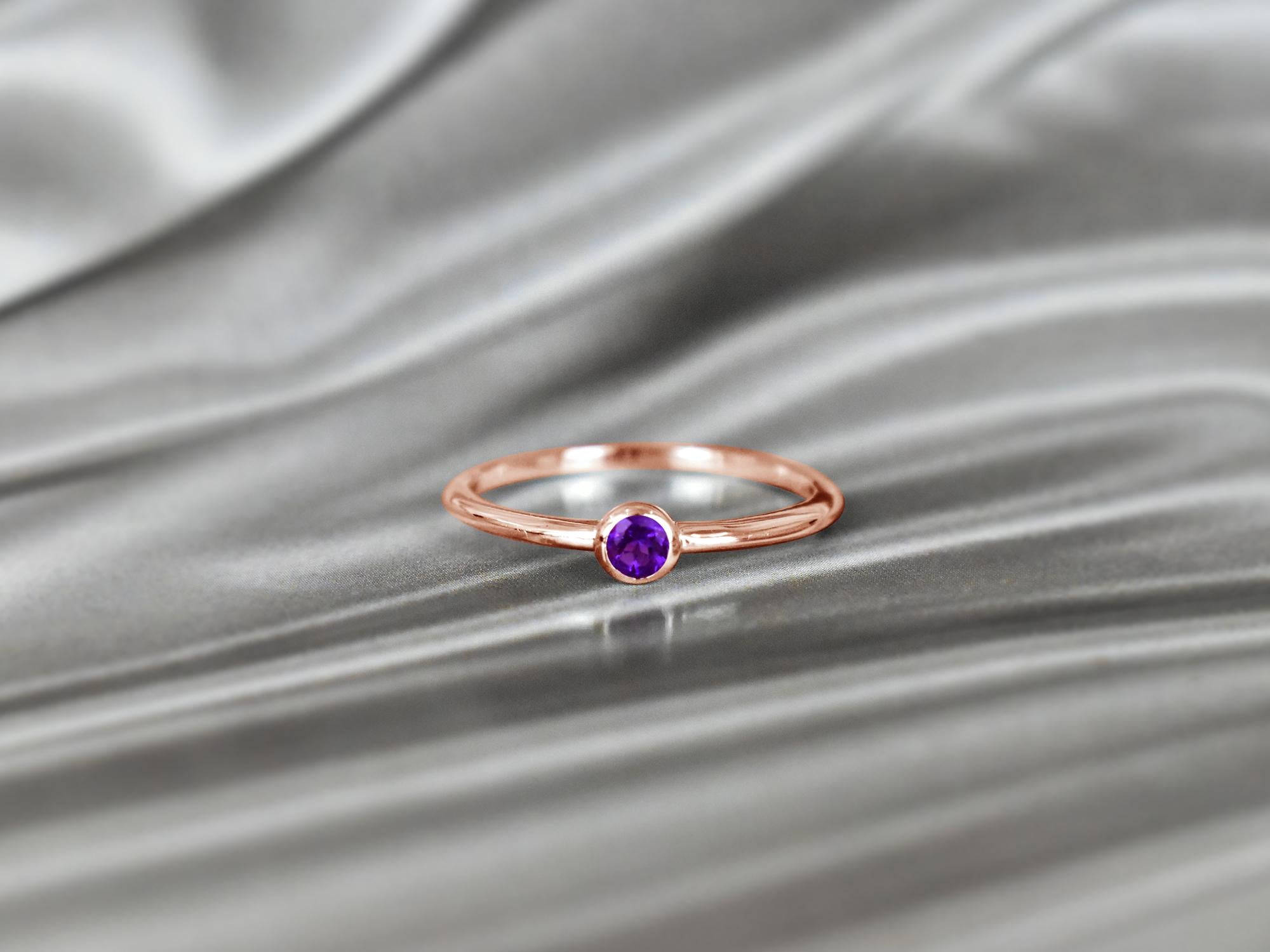 For Sale:  14k Gold Round Gemstone 2.5 mm Round Gemstone Ring Stackable Ring 2