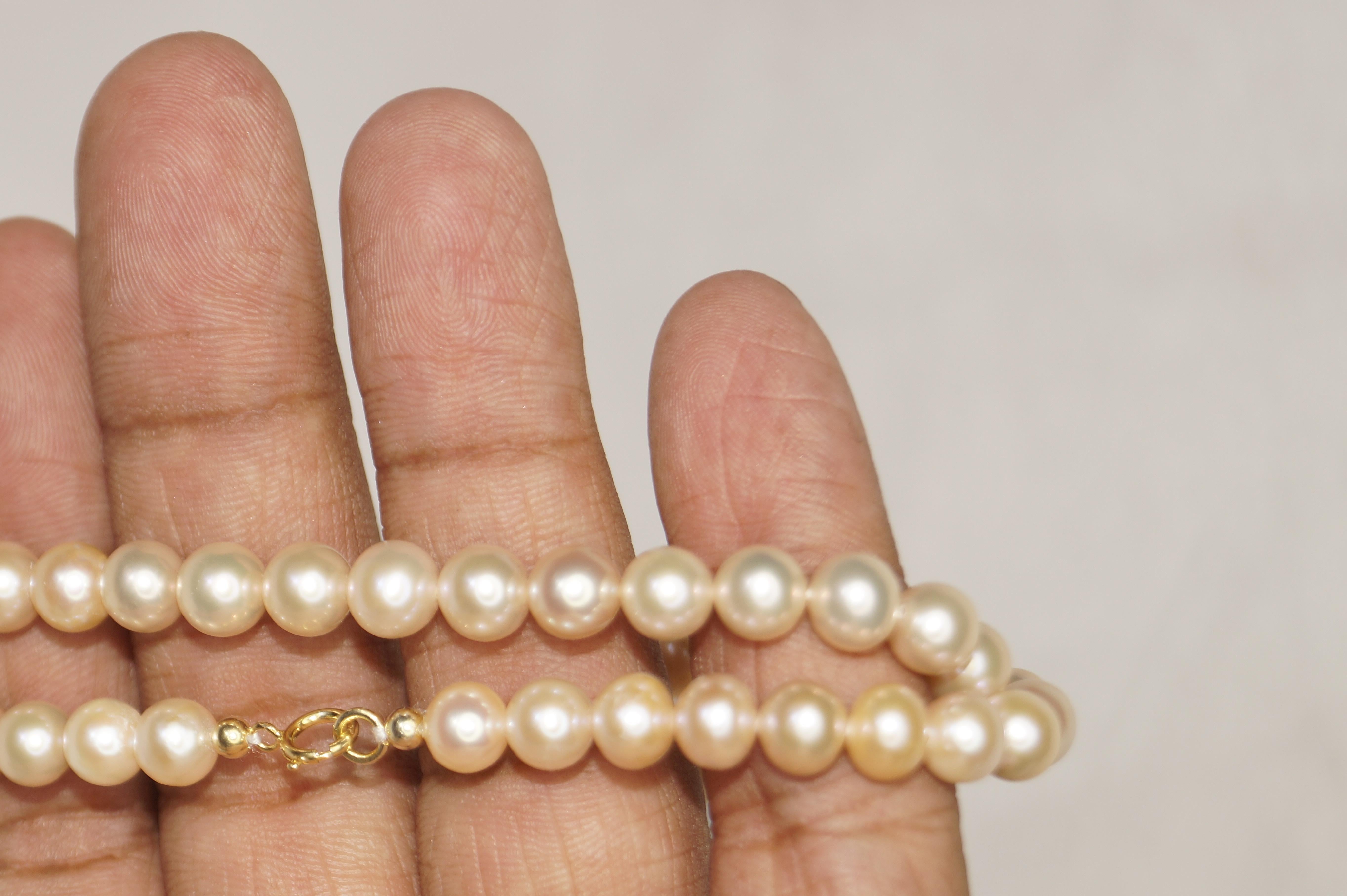 Bead Royal 14k Solid Gold Round Golden Pearl necklace 7mm Freshwater pearl necklace For Sale