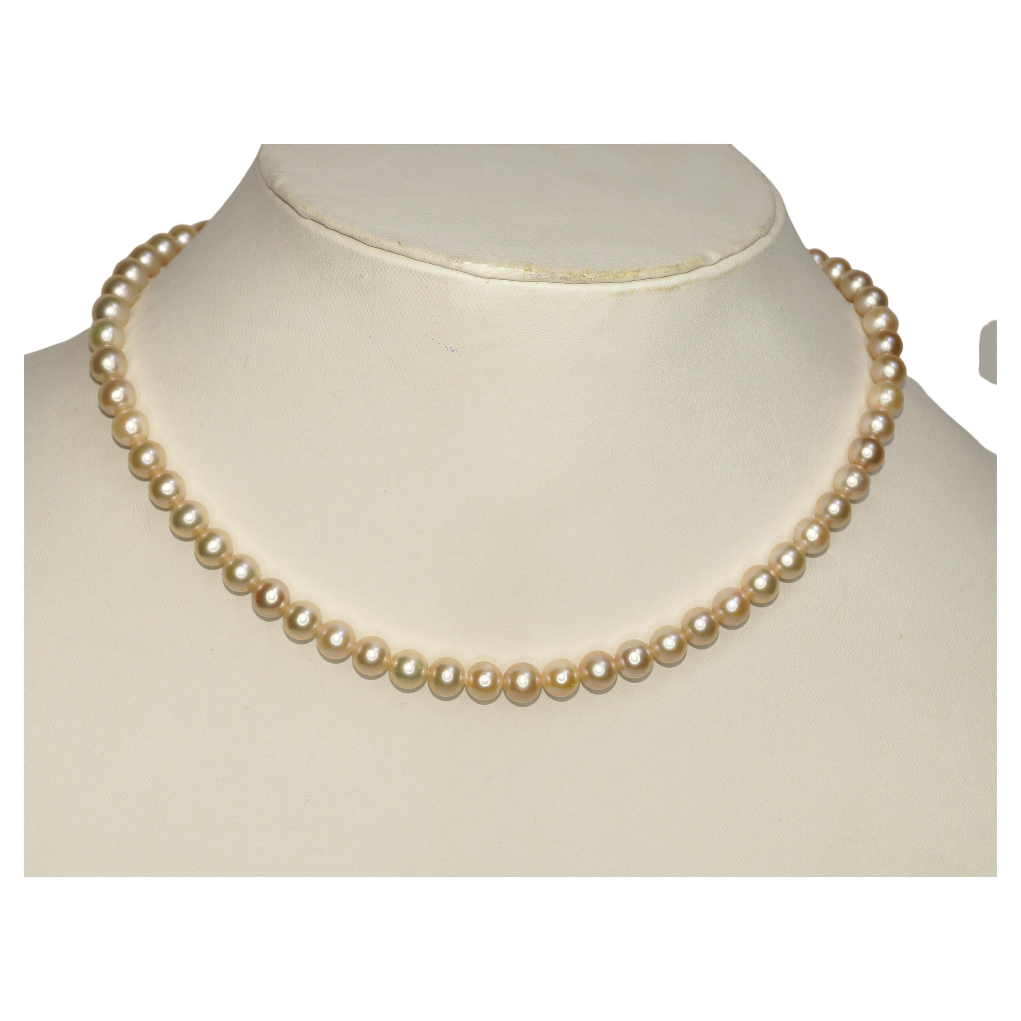 Royal 14k Solid Gold Round Golden Pearl necklace 7mm Freshwater pearl necklace For Sale