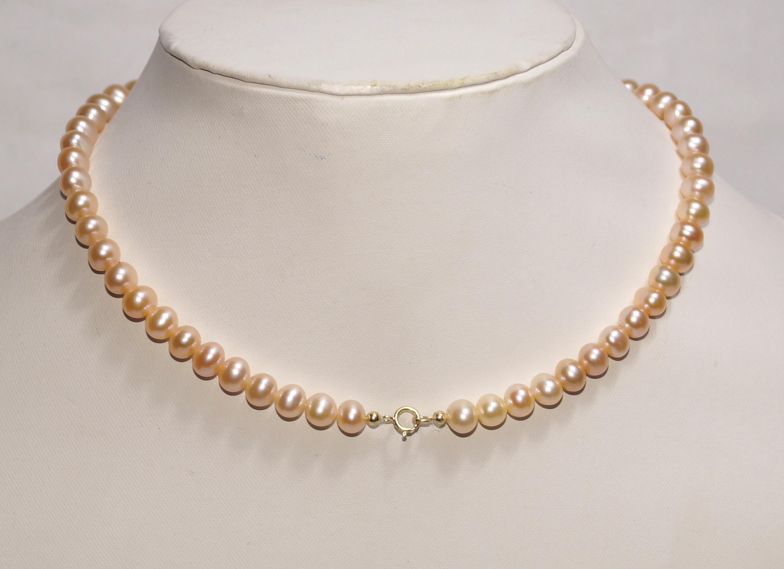 Bead 14k Gold Round Golden Pearl necklace 8mm Freshwater Golden Pearl Party necklace For Sale
