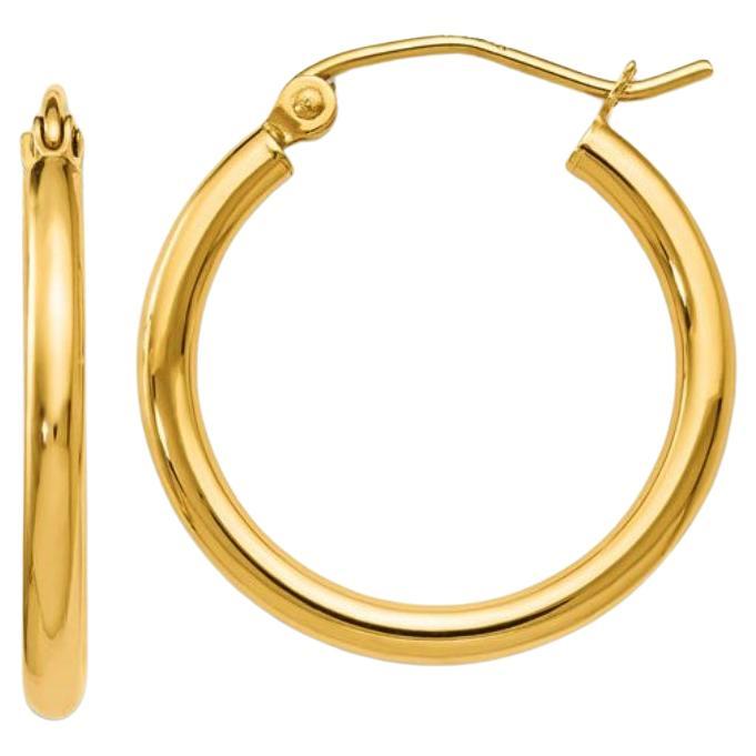 14K Gold Round Hoop Earrings 18.5x2mm Yellow Gold Shiny Hoops For Sale