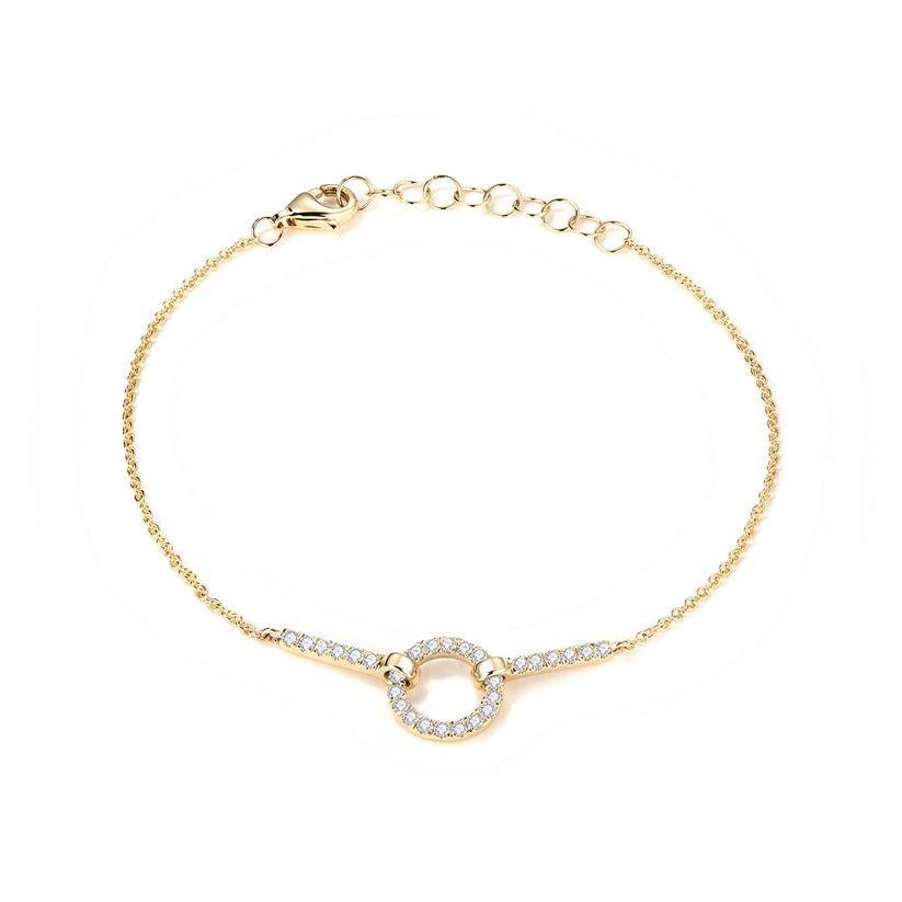 Taille ronde Bracelet à maillons en or jaune 14 carats avec diamants en vente