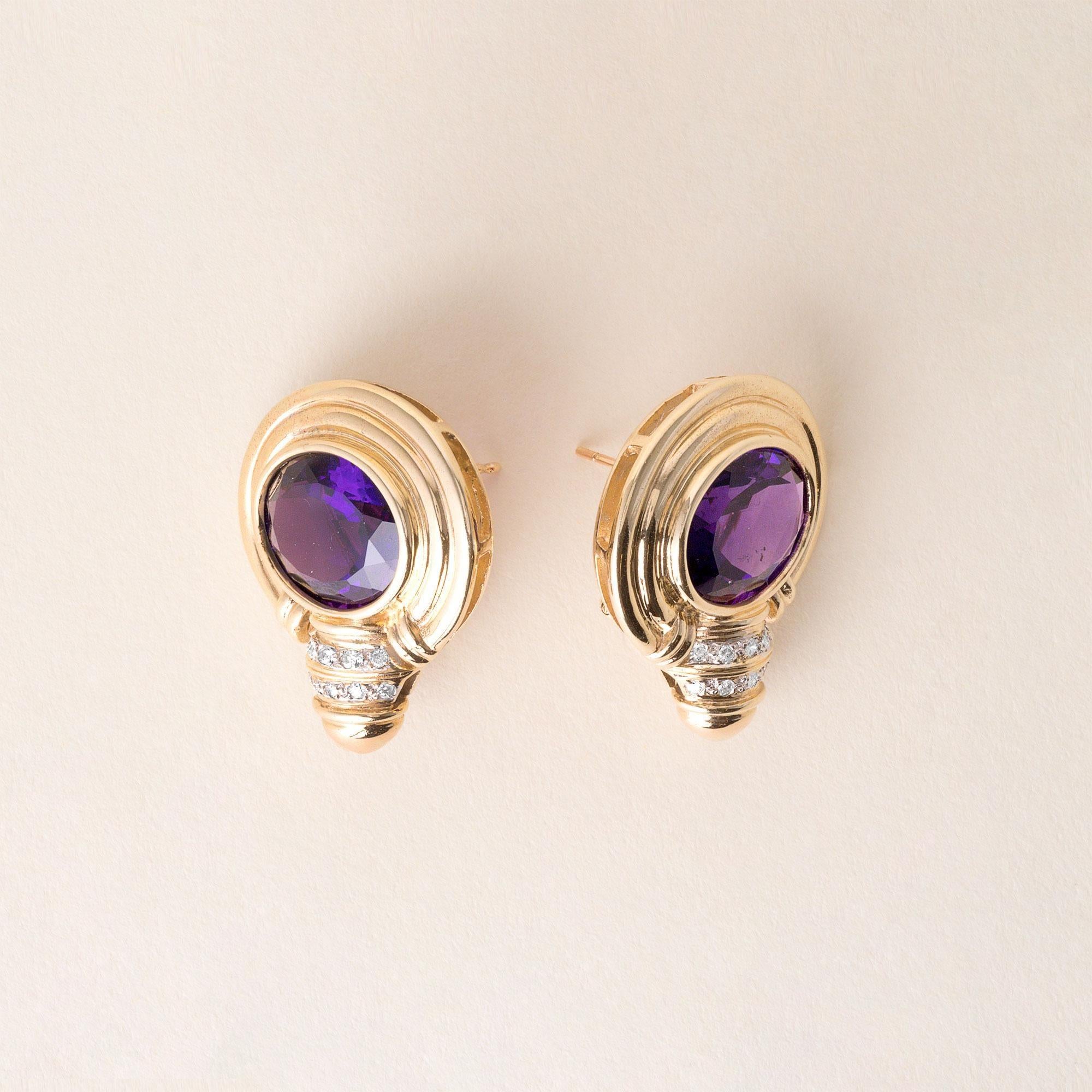 Donna Orecchini anni '90 in oro 14K con ametista viola reale e diamanti in vendita