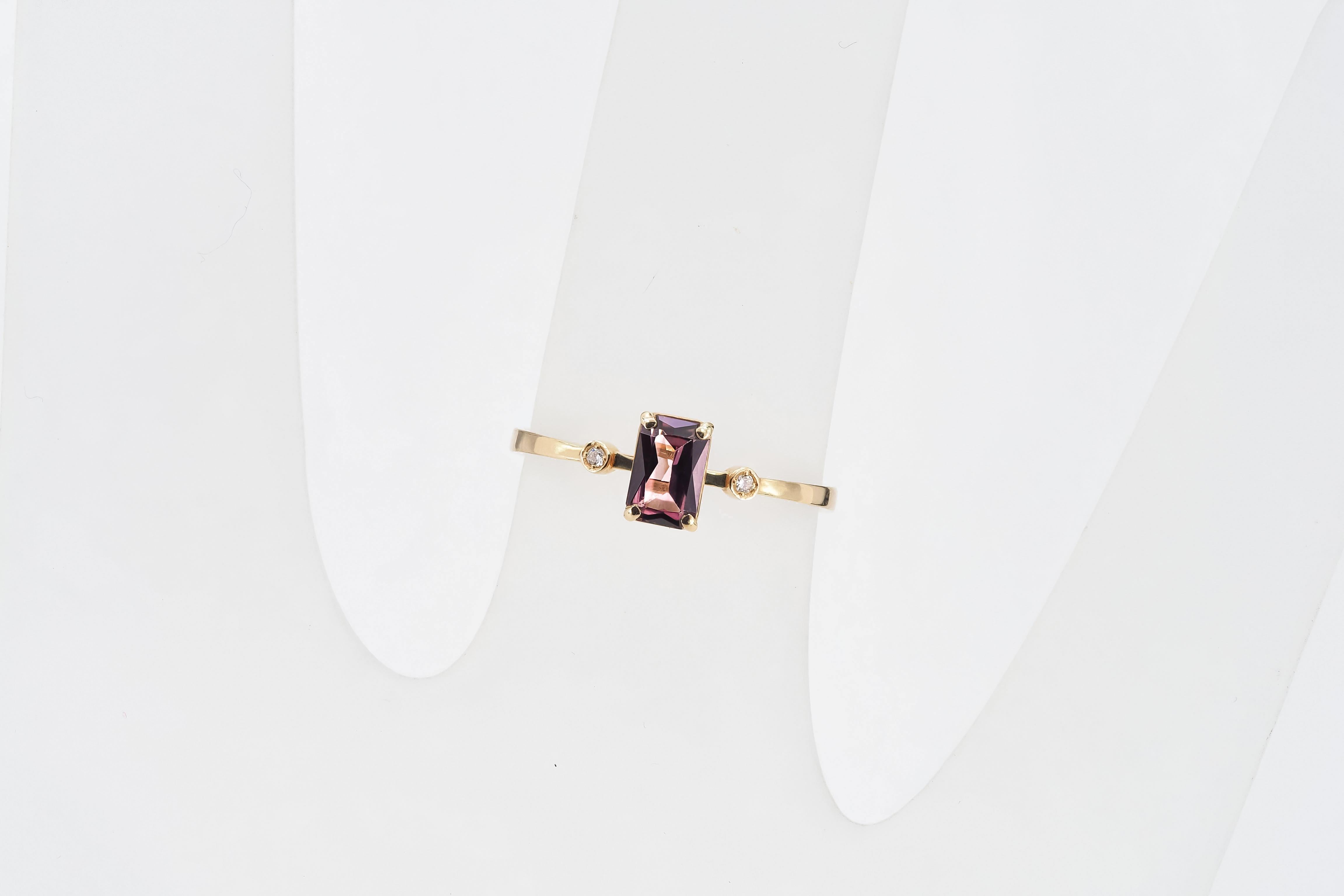 For Sale:  14 karat Gold Ring with Spinel and Diamonds 15
