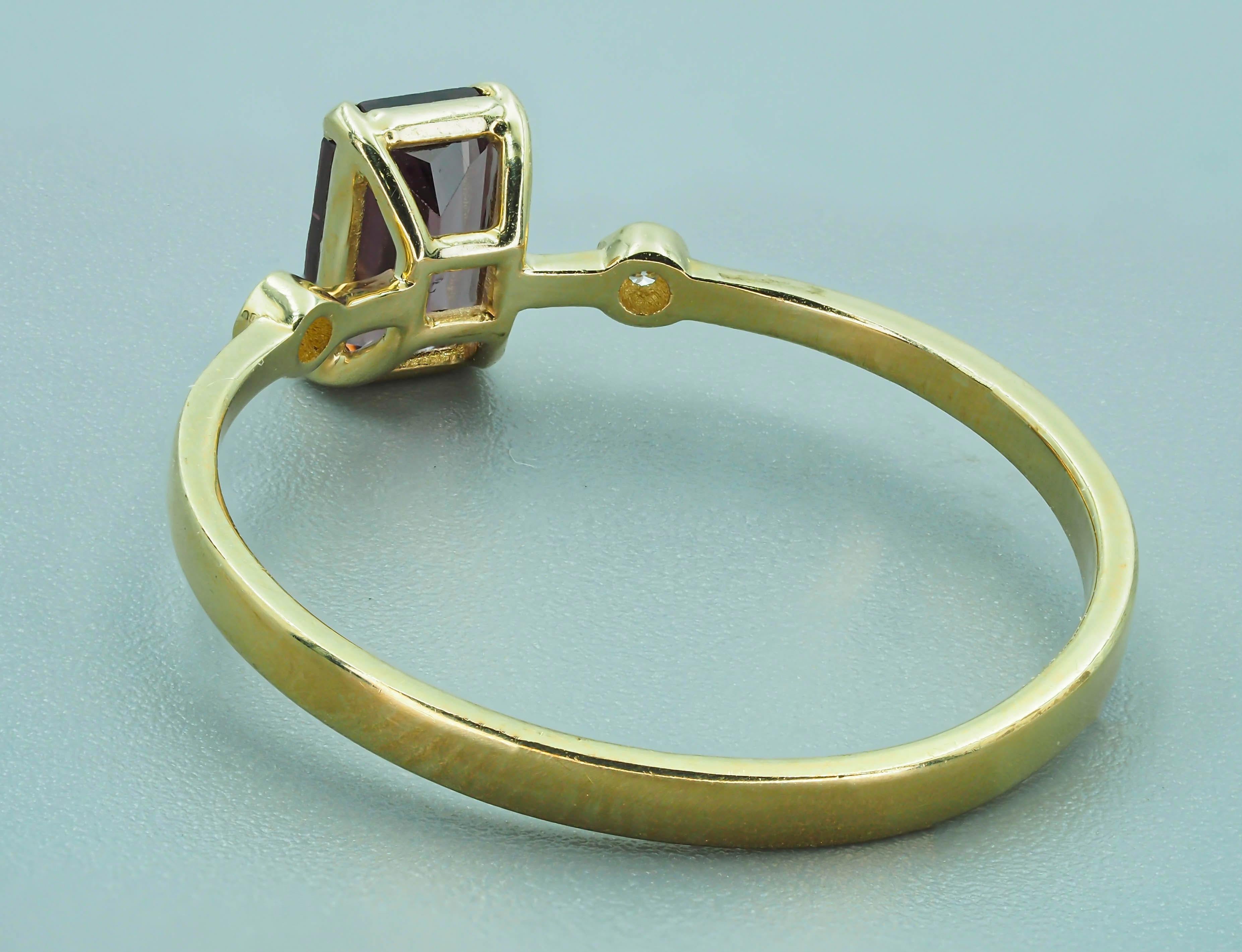 For Sale:  14 karat Gold Ring with Spinel and Diamonds 8