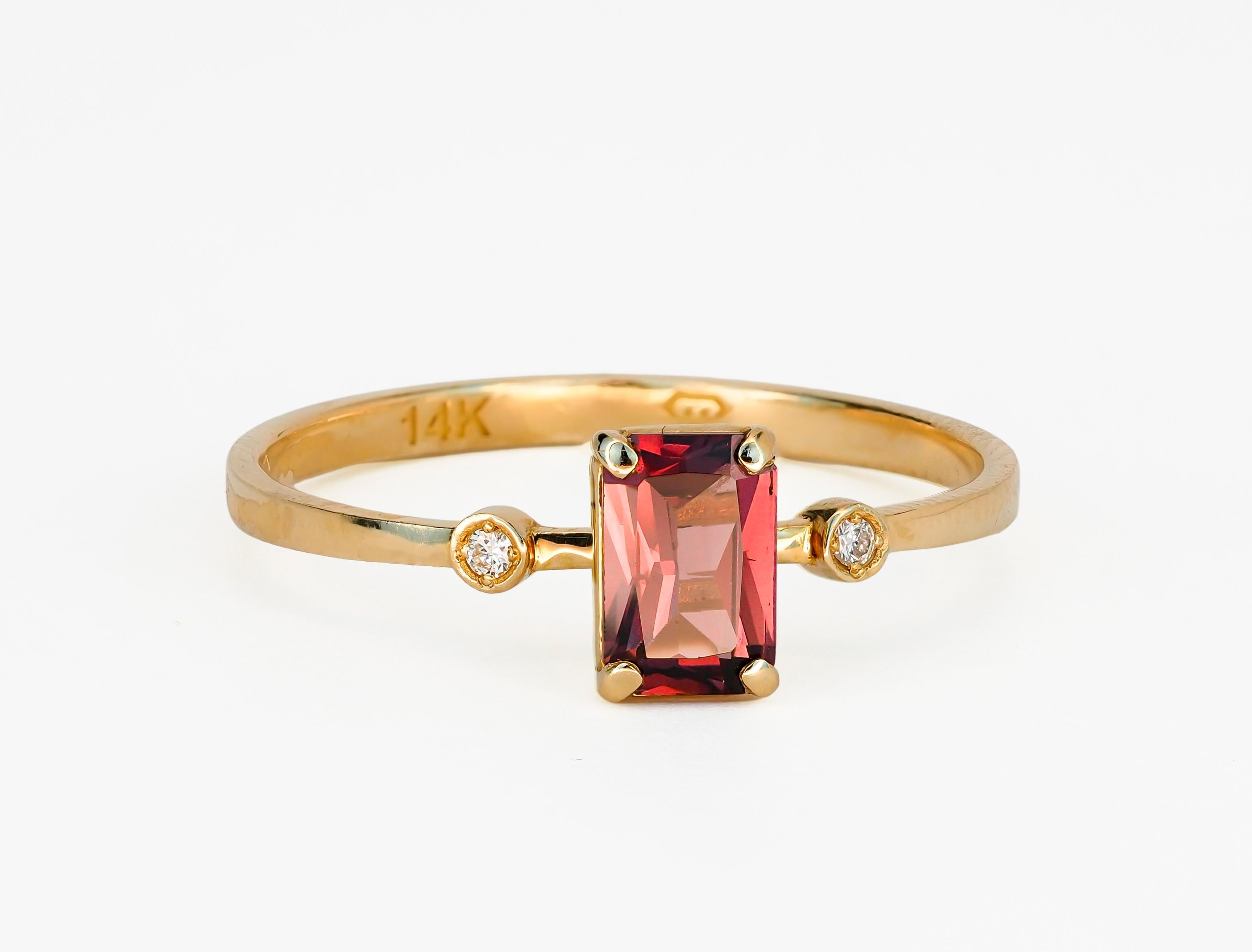 For Sale:  14 karat Gold Ring with Spinel and Diamonds 9