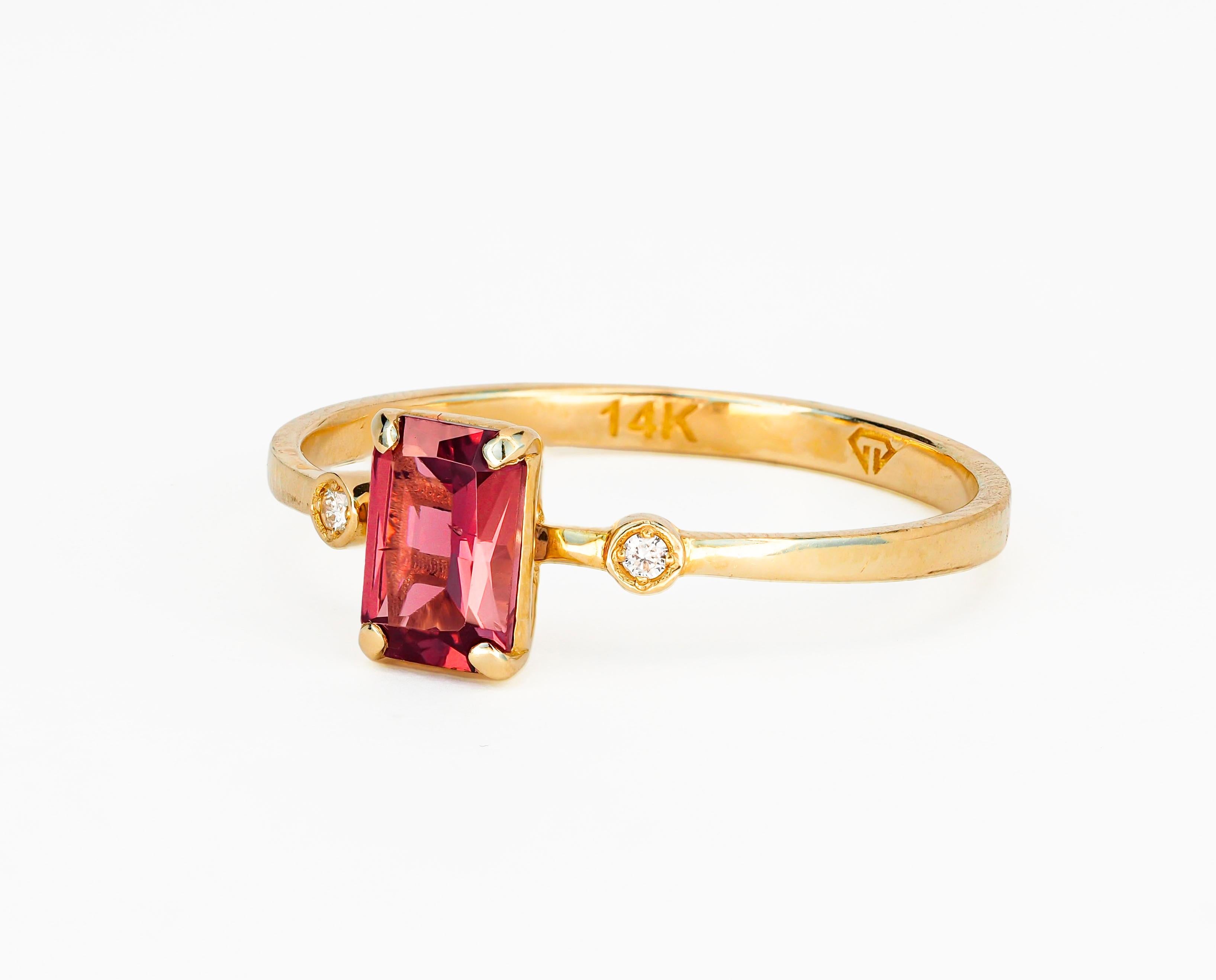 For Sale:  14 karat Gold Ring with Spinel and Diamonds 10