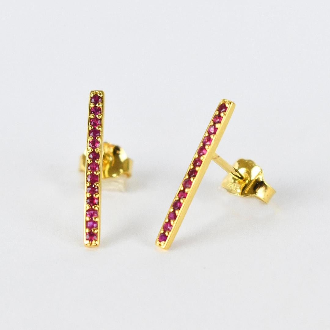 14K Gold Ruby 26 Pcs Sapphire Stud Earrings Bar Earrings For Sale 1