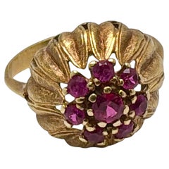 14K Gold Ruby Cluster Cocktail Ring Vintage