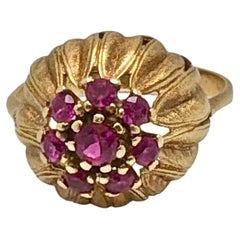 14K Gold Ruby Cluster Cocktail Ring Vintage