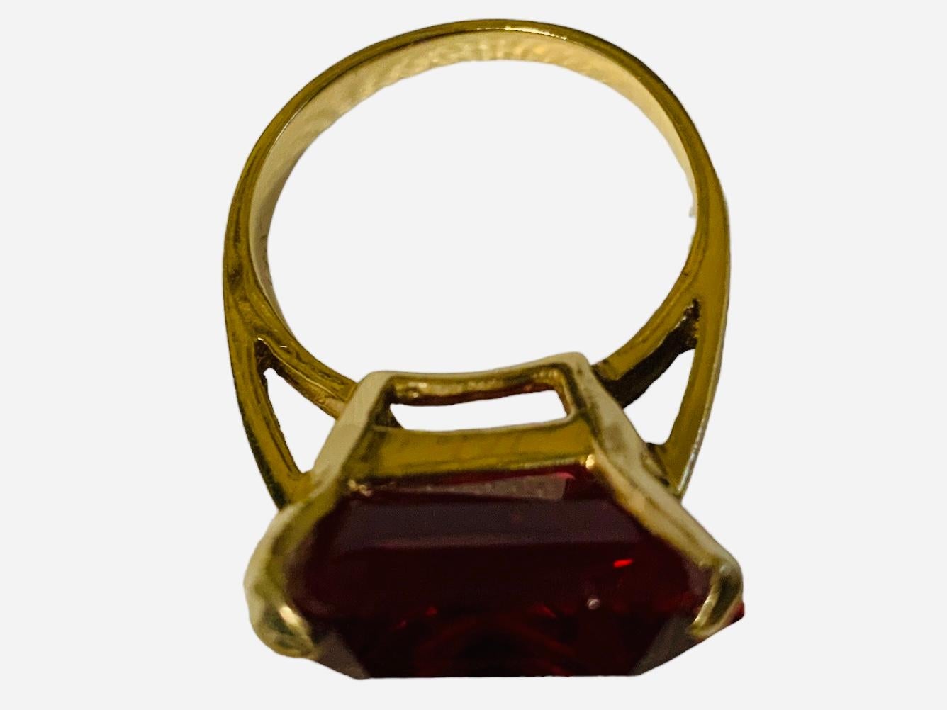 Emerald Cut 14K Gold Ruby Cocktail Ring For Sale