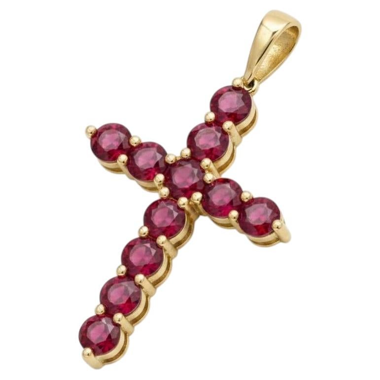 14k gold Ruby Cross Pendant in vendita