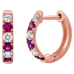 14K Gold Ruby & Diamond Alternating Huggie Earrings