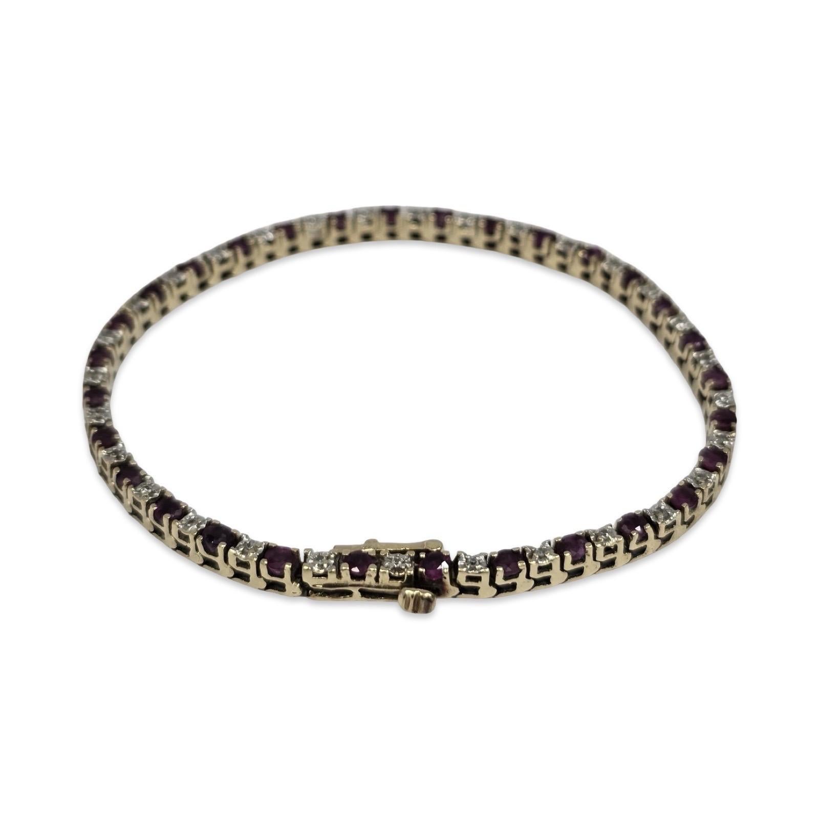 14K Gold Rubin & Diamant Tennisarmband - 2,25 tcw, 7 Zoll (Rundschliff) im Angebot