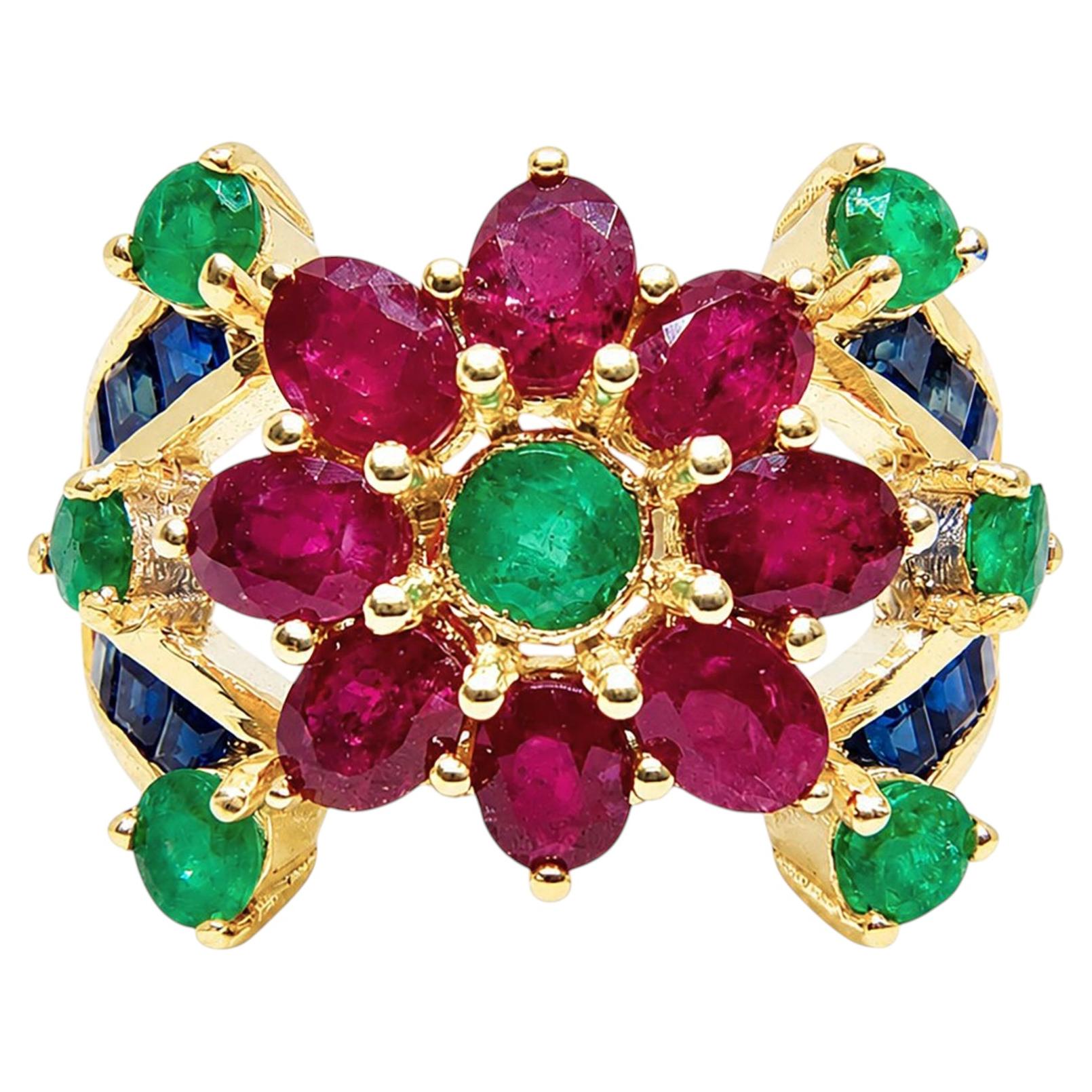 14K Gold Ruby Dome Ring 1.80 Ct Natural Ruby Dome Ring Emerald Ruby SapphireRing For Sale