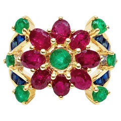 14K Gold Ruby Dome Ring 1.80 Ct Natural Ruby Dome Ring Emerald Ruby SapphireRing