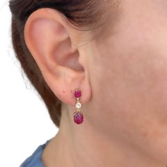 14k Gold Ruby Drop Earrings Diamond Accent