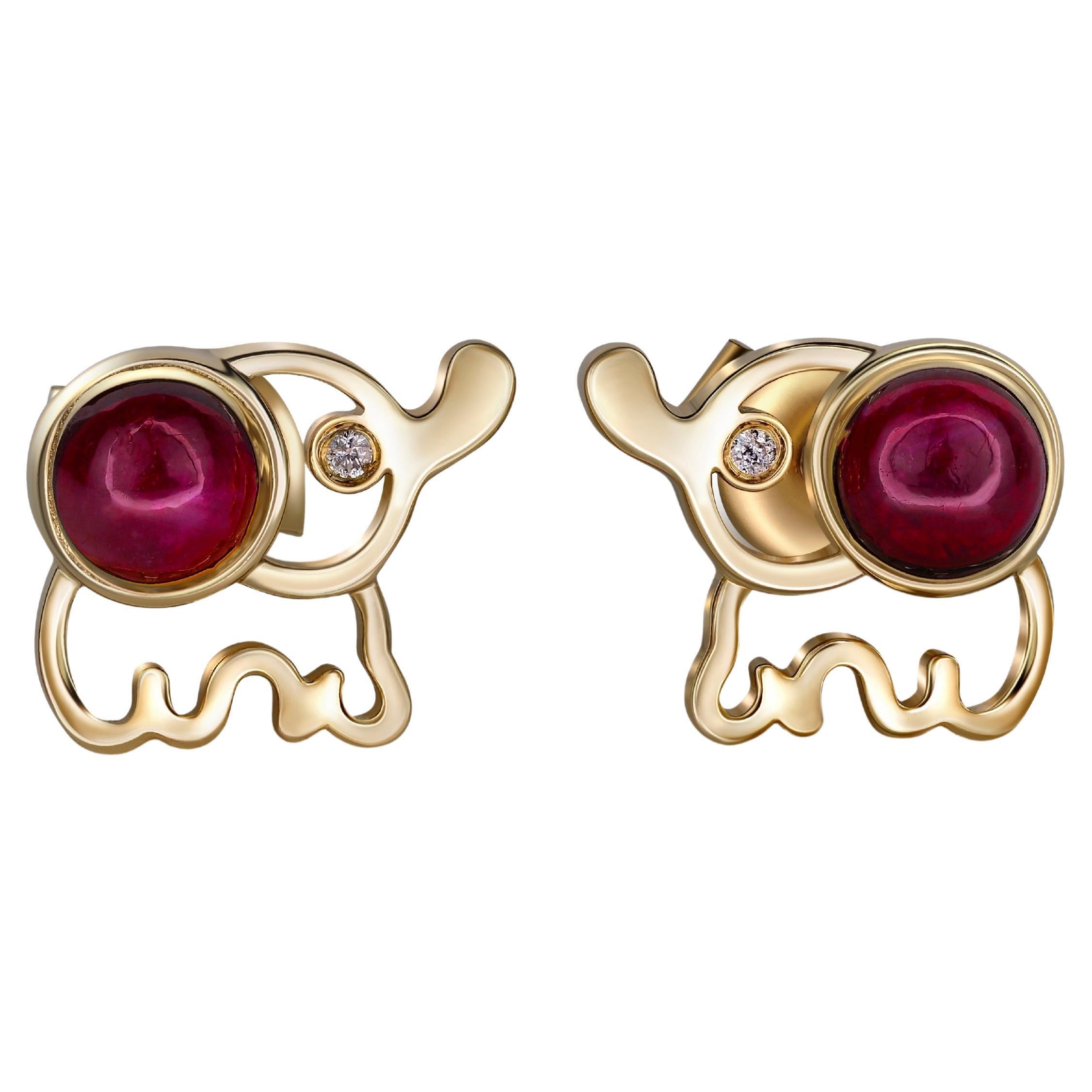 14k Gold Ruby Earrings Studs.  For Sale