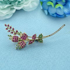 Broche Bouquet Floral Estilo Vintage de Oro de 14k Rubí Esmeralda y Diamantes
