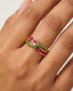 Bague d'anniversaire en or 14K rubis émeraude 0.70 ct Rubis Naturel en serti clos