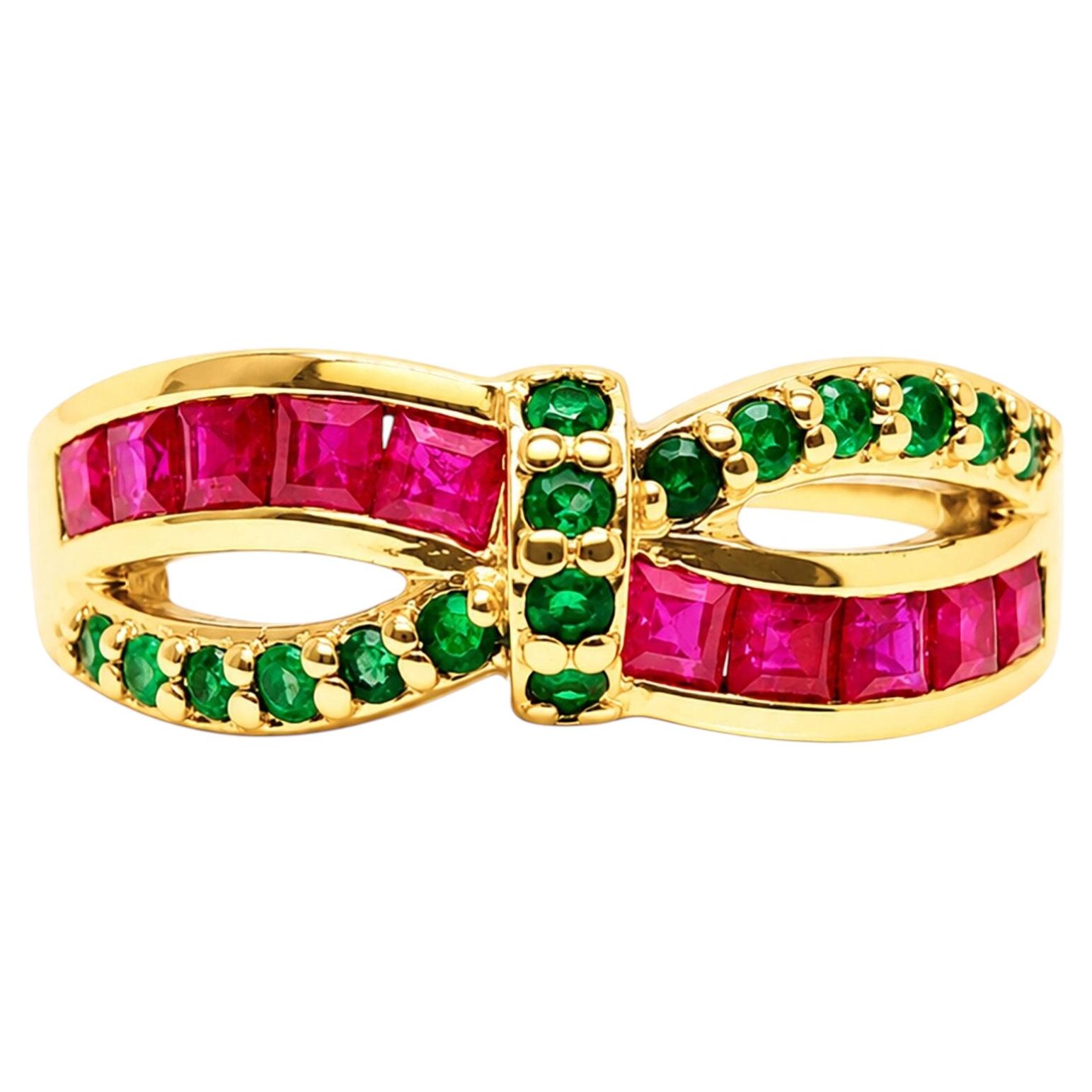 14K Gold Ruby Emerald Anniversary Band 0.70 Ct Natural Ruby Channel Set Ring For Sale