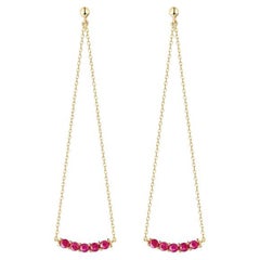 Round Ruby Threader 14K Yellow Gold Earrings
