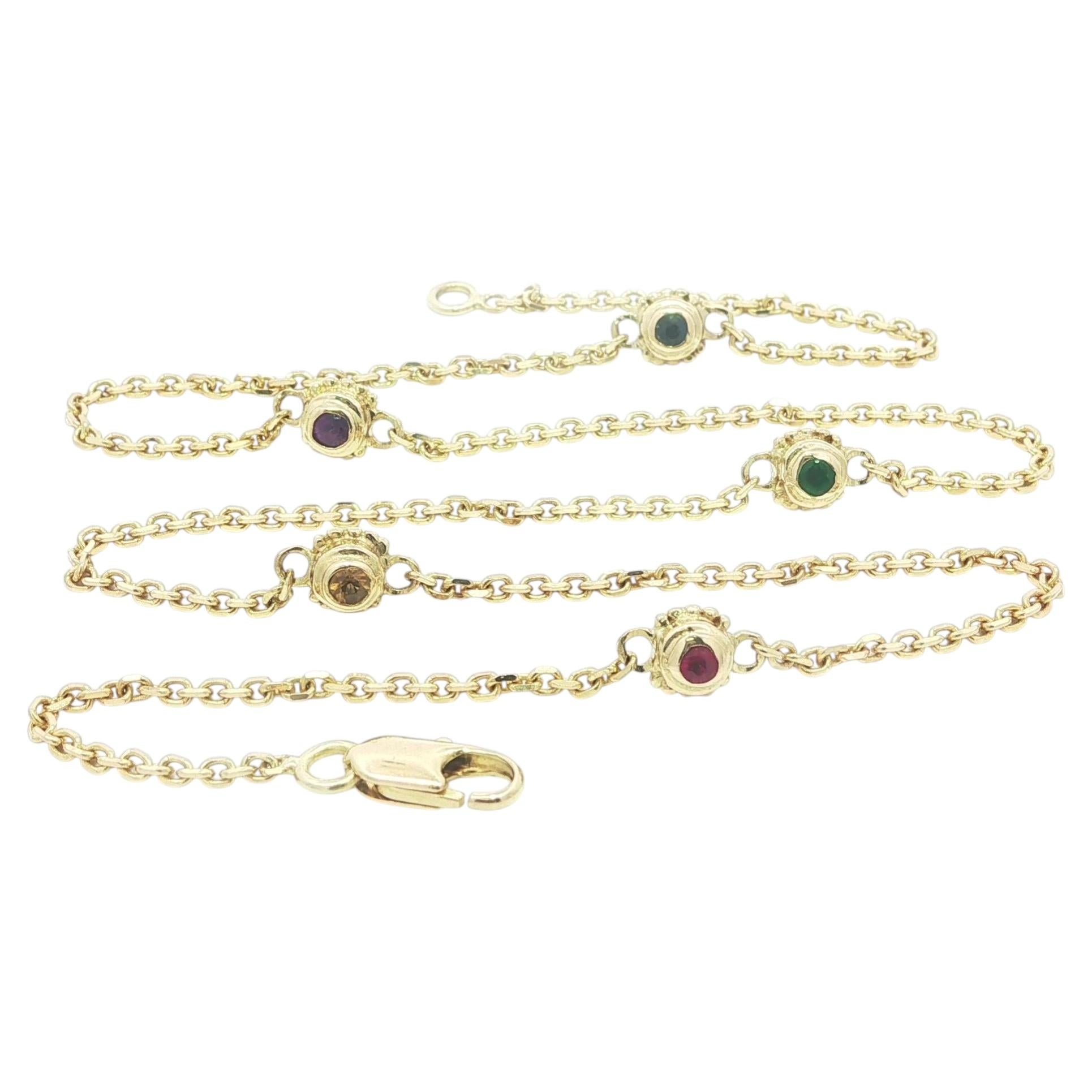 14k Gold Ruby Emerald Sapphire Amethyst Citrine & Diamond Station Necklace For Sale