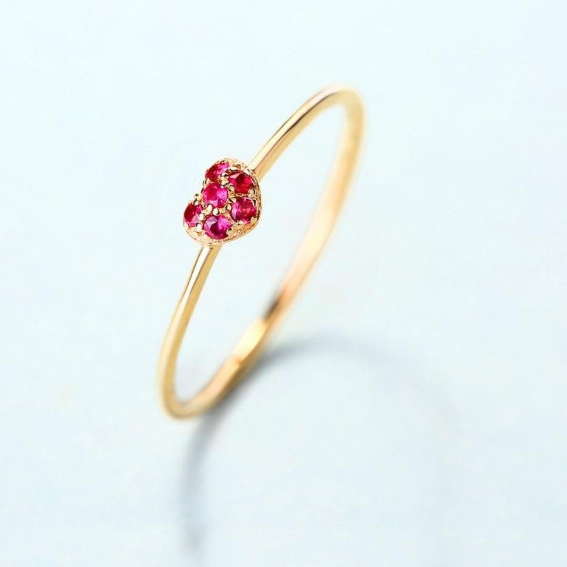 For Sale:  Heart Cluster Round Ruby 14K Rose Gold Ring 3
