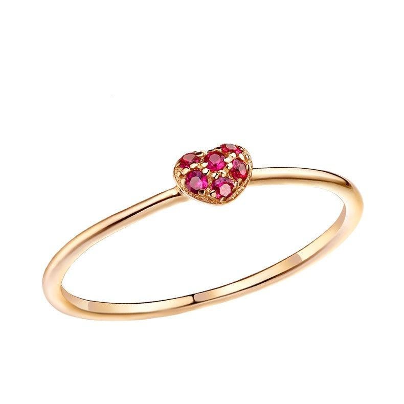 For Sale:  Heart Cluster Round Ruby 14K Rose Gold Ring 5