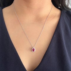 14K Gold Ruby Oval & Diamond Pendant