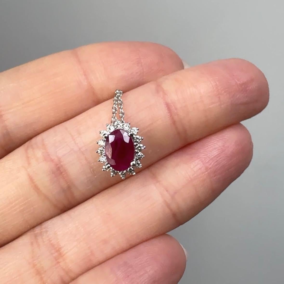 Oval Cut 14K Gold Ruby Oval & Diamond Pendant For Sale