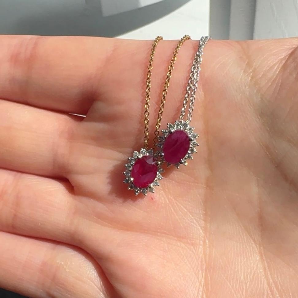 14K Gold Ruby Oval & Diamond Pendant In New Condition For Sale In New York, NY