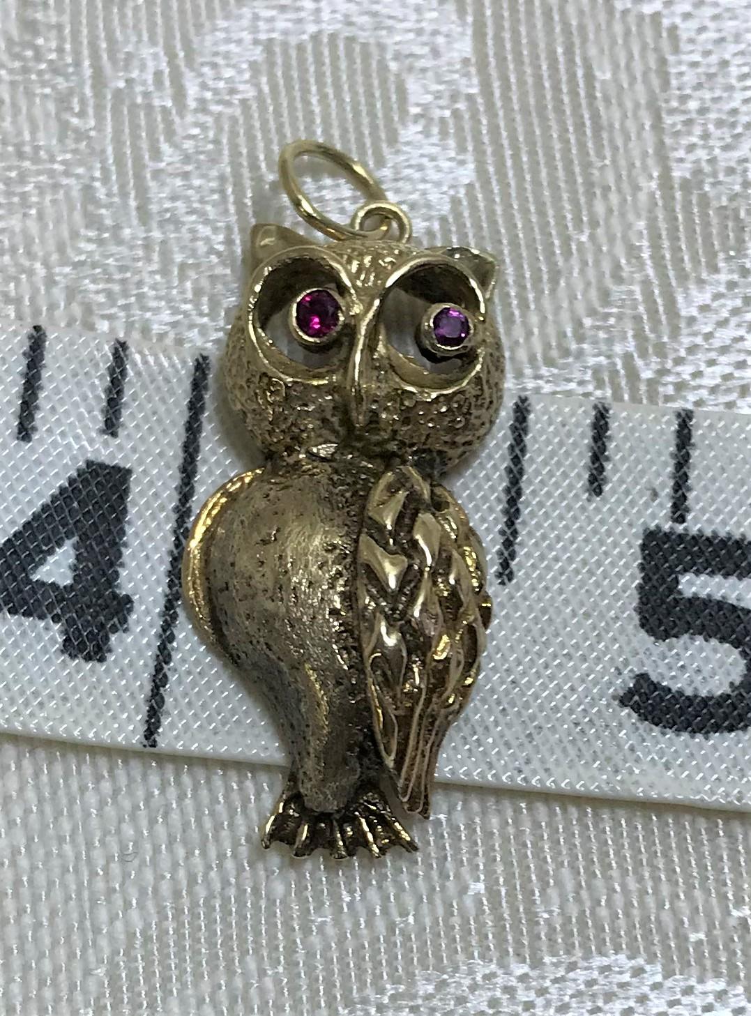 Women's or Men's 14 Karat Gold Ruby Owl Charm