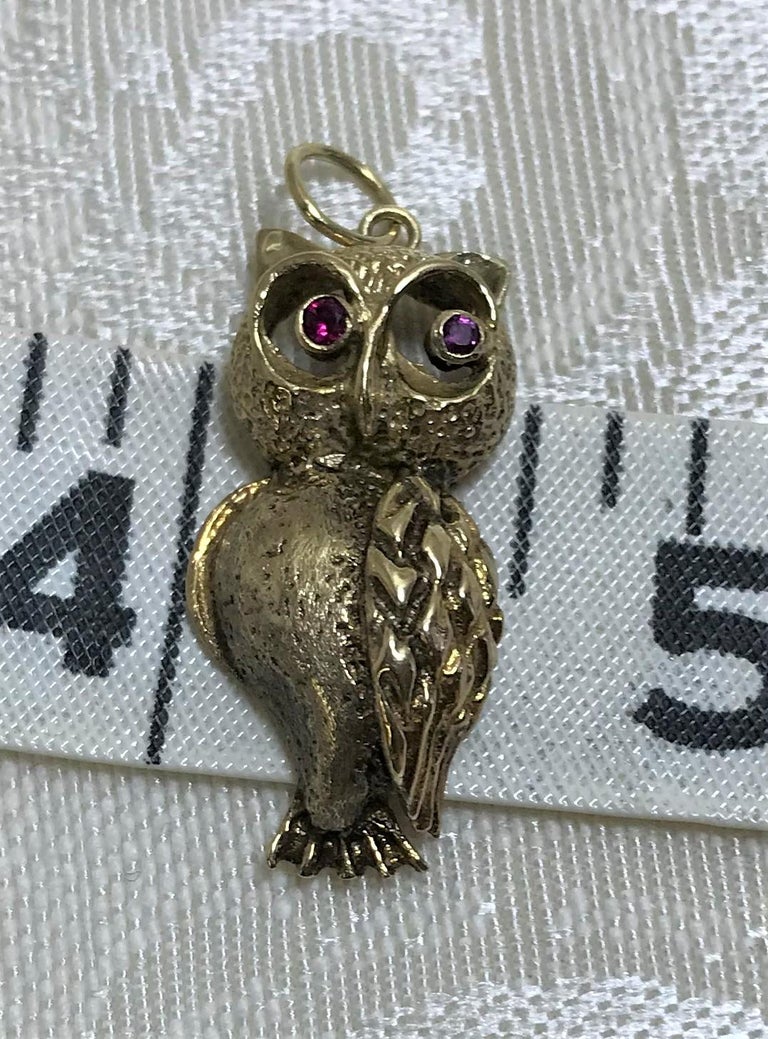 14 Karat Gold Ruby Owl Charm at 1stDibs
