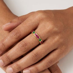 14K Gold Ruby Ring with Emerald Accents Minimalist Ruby Emerald Ring Unisex