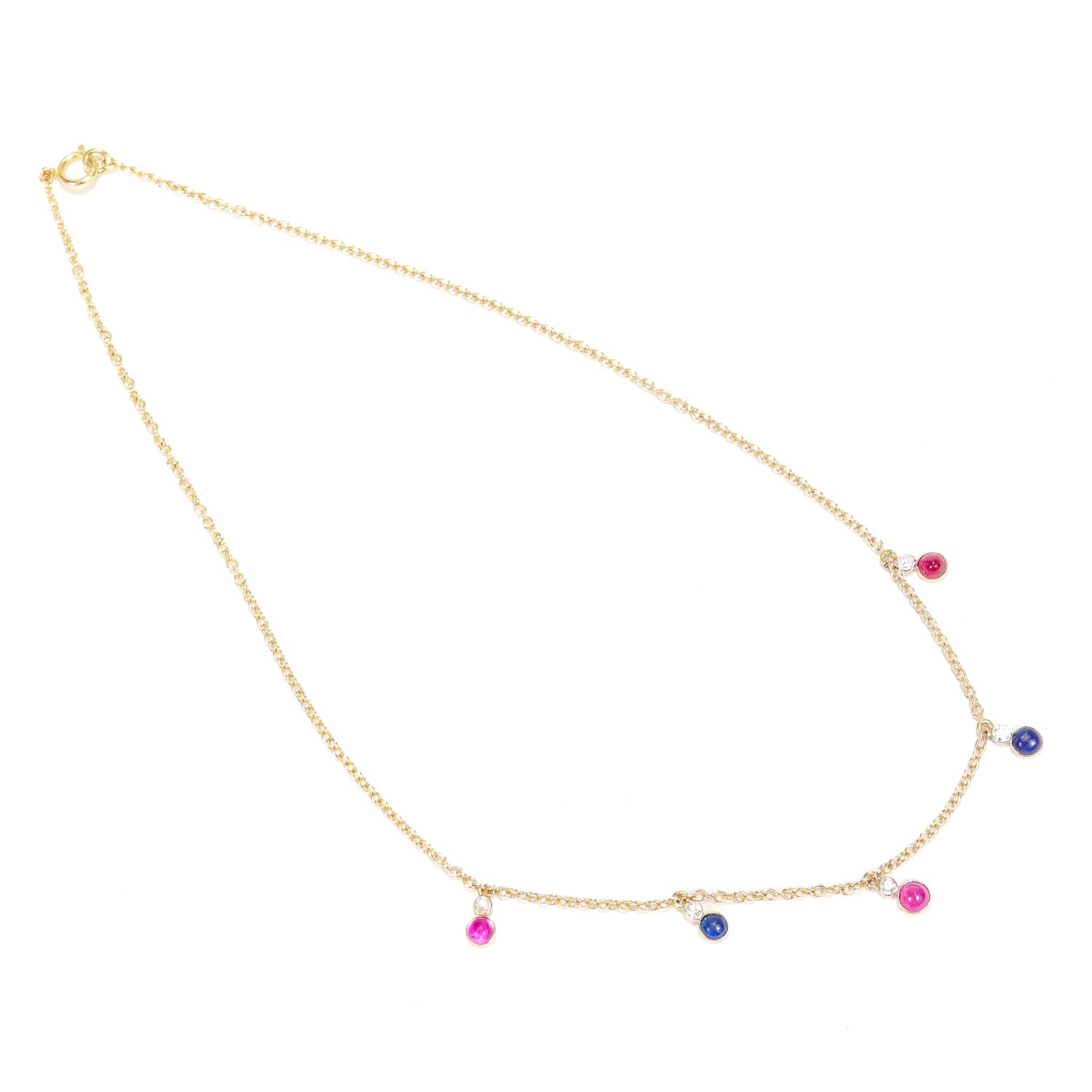 De las mujeres Collar de oro de 14 quilates, rubí, zafiro y diamantes con gota de estación en venta